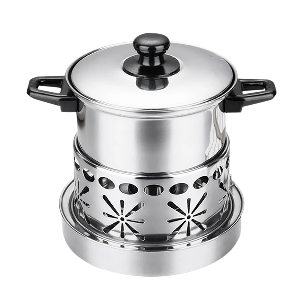 Stainless Steel Shabu Shabu Thick Cookware Hot Pot With Alcohol Burner & Lid