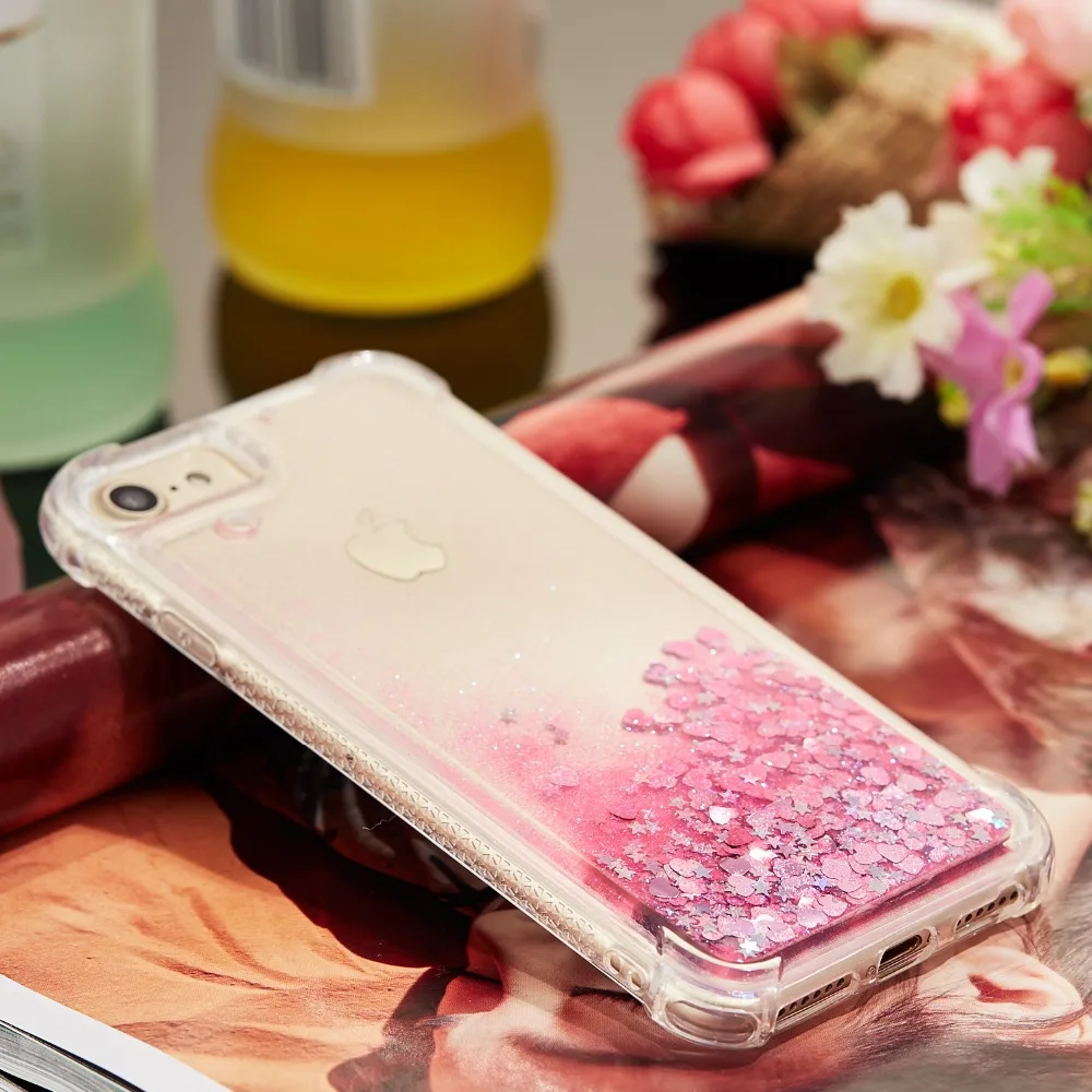 

Love Heart Glitter Stars Fashion Phone Case For iPhone 8 X 5 5S 6 6S 7 8 Plus Dynamic Quicksand Soft TPU Back Cover