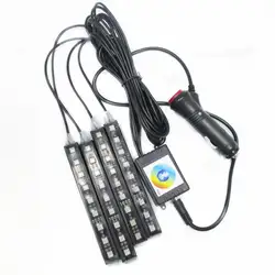 Автомобиль RGB светодиодные ленты 4*9 шт. SMD 5050 10 Вт интерьер автомобиля декоративный атмосфера светодиодные Автоматическая RGB путь пол свет