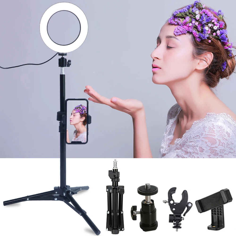  WalkingWay 6 inch LED Ring Light Makeup Lamp USB Portable Selfie Lamp Tripod Stand Photographic Lig - 33054746520