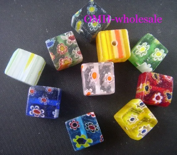 

OMH wholesale free ship 6mm 8mm 10mm 100pcs mixed flowers millefiori square cube glass beads ZL65