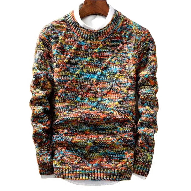Зимний мужской свитер, новинка, пуловер и свитер для мужчин, Повседневный, круглый вырез, облегающий крой, длинный рукав, вязанный, мужские свитера, Pull Homme, размер M-3XL - Цвет: Многоцветный