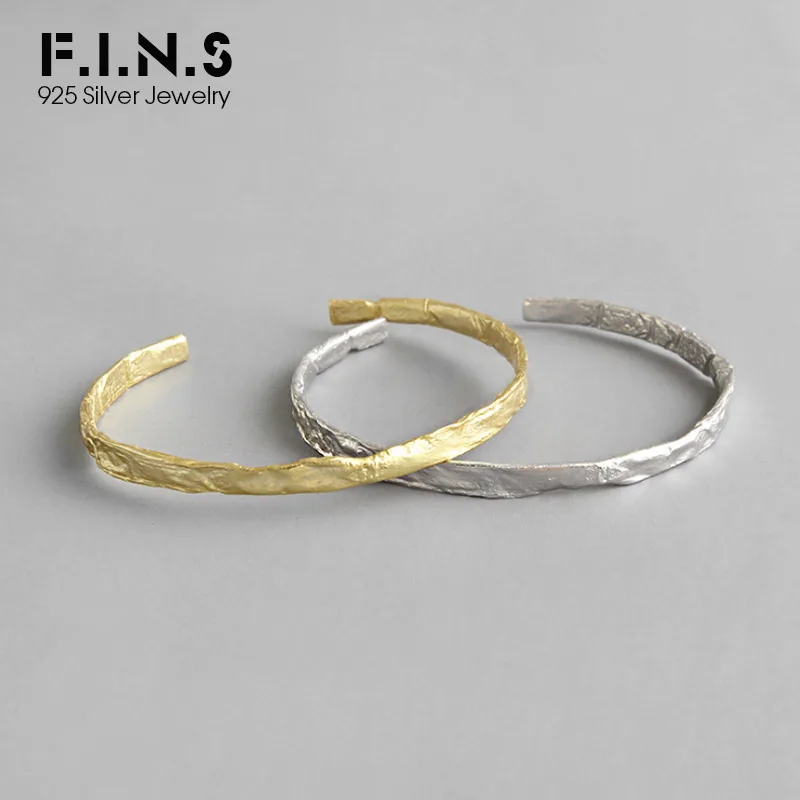 F.I.N.S 925 пробы серебряные браслеты с подвесками минимализм вогнутая открытая манжета браслеты дружбы Модные ювелирные изделия