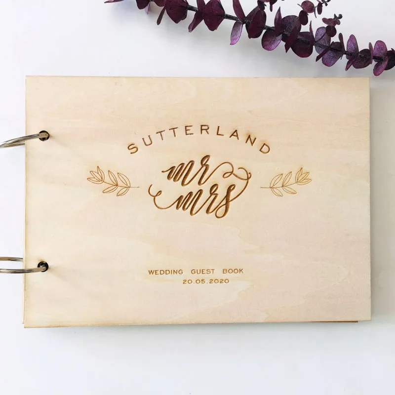 

Wedding Wooden guest book Rustic black printing Guestbook Wedding memory Engraved guest book Custom guest book