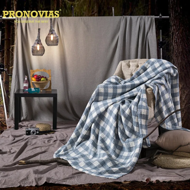 

2016 summer simple fashion solid plaid knitted washing cotton yarn dyed throw blanket for rest/bedding/picnic/travell/coffee