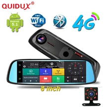 QUIDUX Android Espejo Retrovisor de Coche DVR 4G WCDMA 8 Pulgadas Táctil Dash Cam Video Recorder DVR Lente Dual Gps Wifi Dashcam