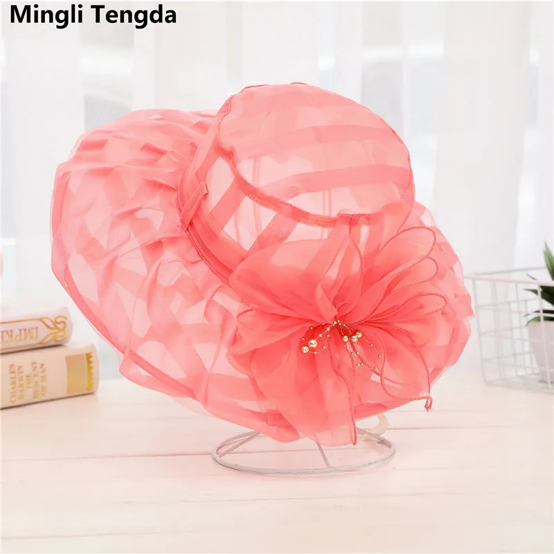 Mingli Tengda элегантная летняя Свадебная шляпа из органзы Свадебные шляпы с цветами