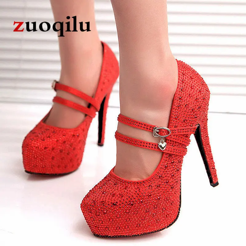 2019 crystal pumps women shoes platform high heels wedding shoes bride red silver platform high heels ladies shoes woman