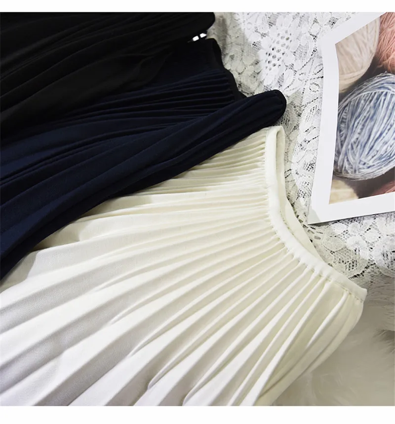 Осенняя модная плиссированная юбка для женщин с высокой талией черного и белого цвета для работы и офиса, повседневная юбка средней длины Faldas Mujer