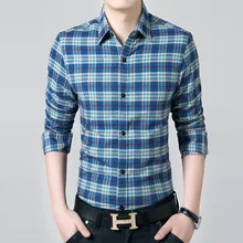 New Autumn Dress Shirt Korean Slim fit cotton work grid shirts long sleeved brand menwear casual shirt big size male clothing