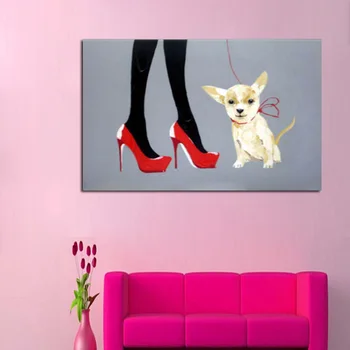 

Canvas Painting Handpainted Poster Wall Art Cuardros decoracion Oil Painting A Woman with A Dog Hang Pictures Room Decor Gift