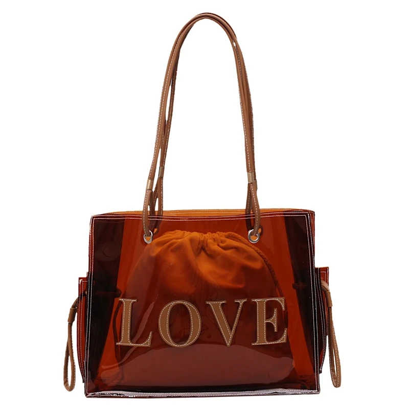 

Pvc Transparent Shoulder Bags For Women Summer Beach Bag Big Totes Lady Travel Handbags With A Small Bag Large-Capacity