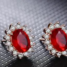 Рубин серьги принцессы женский розовое золото темперамент простое кольцо для серьг и ожерелья ювелирные изделия Три пакет роскошь