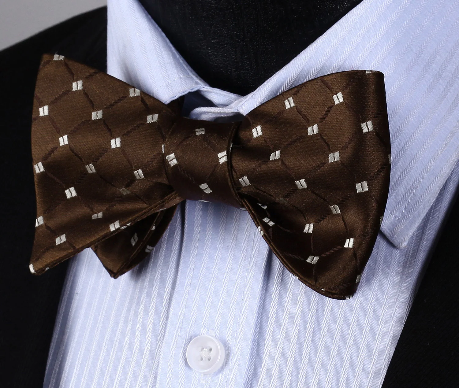  Classic BC806ZS Brown Beige Check Bowtie Men Silk Self Bow Tie handkerchief set