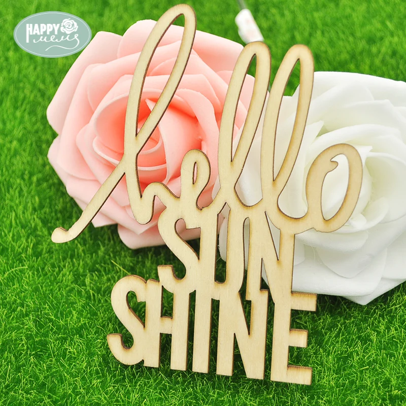 

Happymems Wood Shape Letters 12pcs Hello Sunshine Wall Sticker DIY Crafts Wooden Shapes Embellishments For Scrapbooking Craft