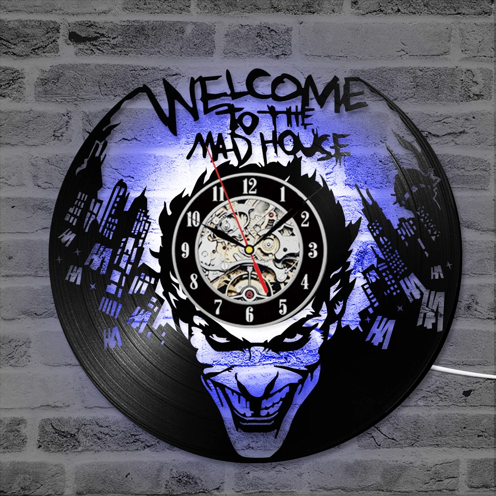 

Vinyl Record LED Clock Joker Shape LED Record Clock Creative Round Vinyl Record Clock Gift for Friend Classic Batman Theme Clock