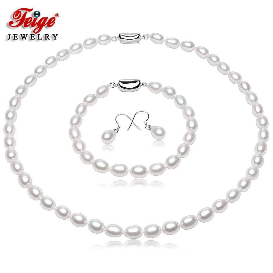 

Fine Jewelry Natural Pearl Jewelry Sets, 7-8mm White Natural Freshwater Pearls,925 Sterling Silver Earrings,Wedding Jewelry Sets