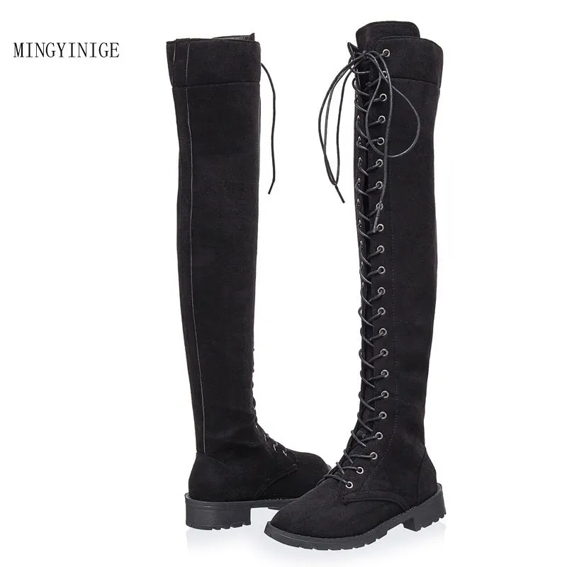 

Women's Fashion Suede Leather Boot Autumn Winter Female Knee High Boots Side Zipper Boot Casual Low Heel Buckle Boot