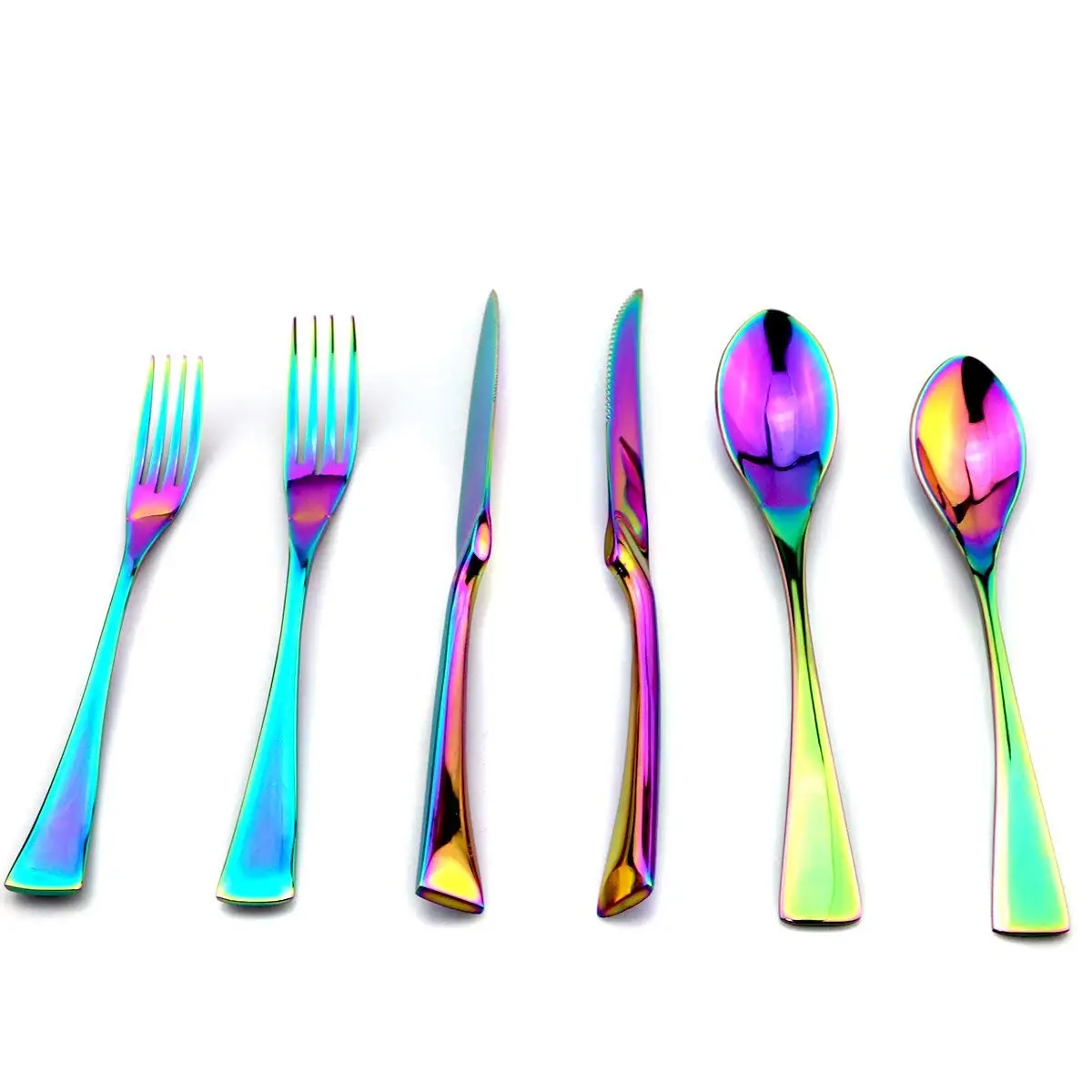 Luxury Unique 24-Piece Silverware Sets 18/10 Stainless Steel Dinnerware Set Rainbow Tableware Dinner Knife Steak Fork | Дом и сад
