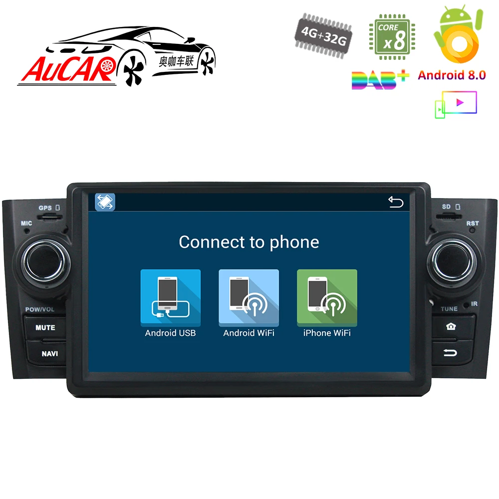 Best Android 8.0 Car DVD Player for Fiat Linea Grand Punto Car GPS Multimedia System HD Bluetooth Radio WIFI FM AM RDS 4G AUX 1 Din 4