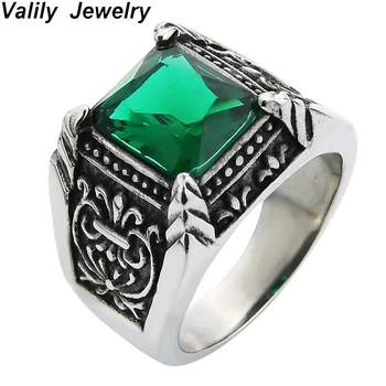 

EdgLifU Men Black Retro Flower Cross Ring Stainless Steel Punk Rock Square Cubic Zirconia Wedding Rings Party Jewelry