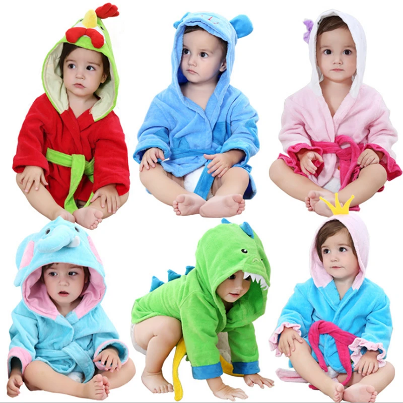 

New style Prince Chick Dinosaur Cute Animal Monster Blue Elephont pajama Soft Baby Robe Bathing Suits Hooded Nightgown Belt