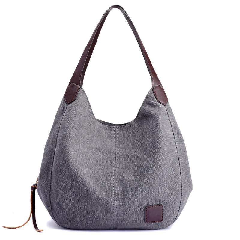 Herald Модные женские холщовые сумки, женские сумки Hobos на одно плечо, винтажные однотонные сумки с несколькими карманами, женские сумки - Цвет: Grey