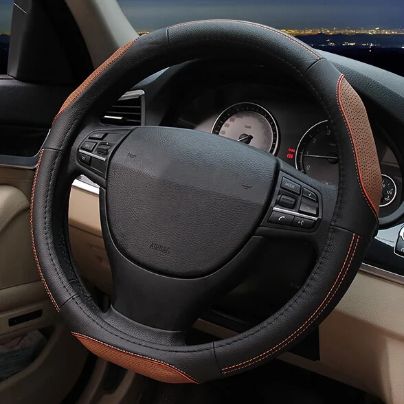 Genuine Leather DIY Car Steering Wheel Cover 30-45cm Store Inside For Disklok 