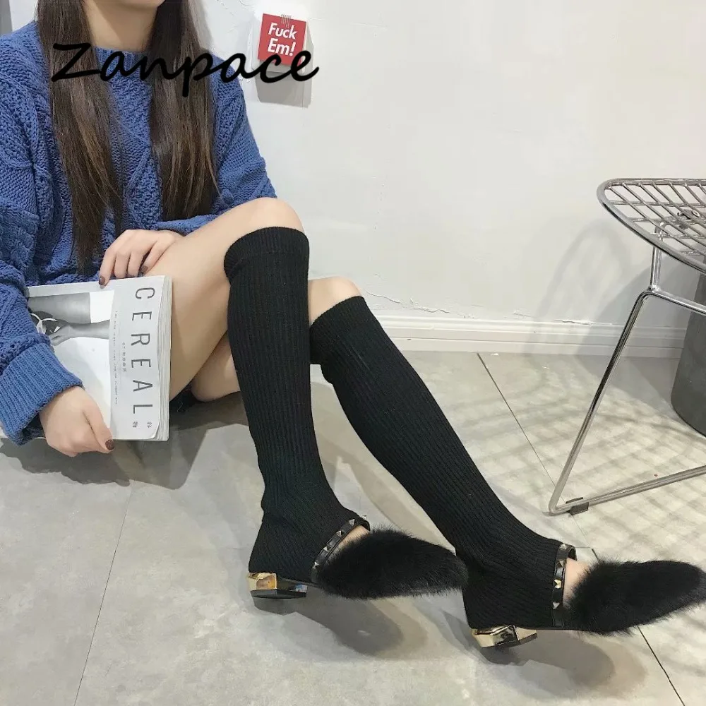 

ZANPACE Women's Boots Knitting Slim Sexy Cotton Shoes Short Plush Keep Warm Boots High Stocking Boots High Heels Shoes Woman