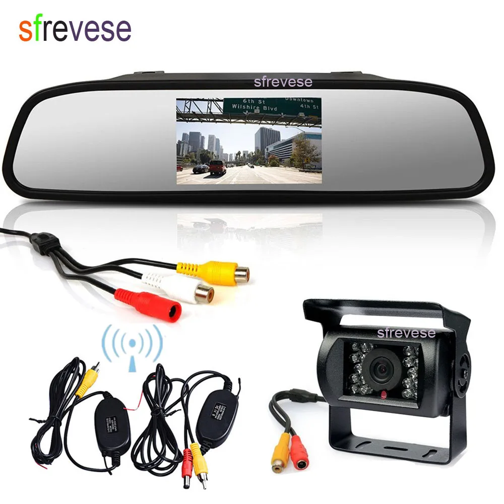 

4.3" Vehicle LCD Mirror Monitor + Wireless Waterproof 18 IR CCD Reversing Backup Camera Car Rear View Kit Parking Assitance