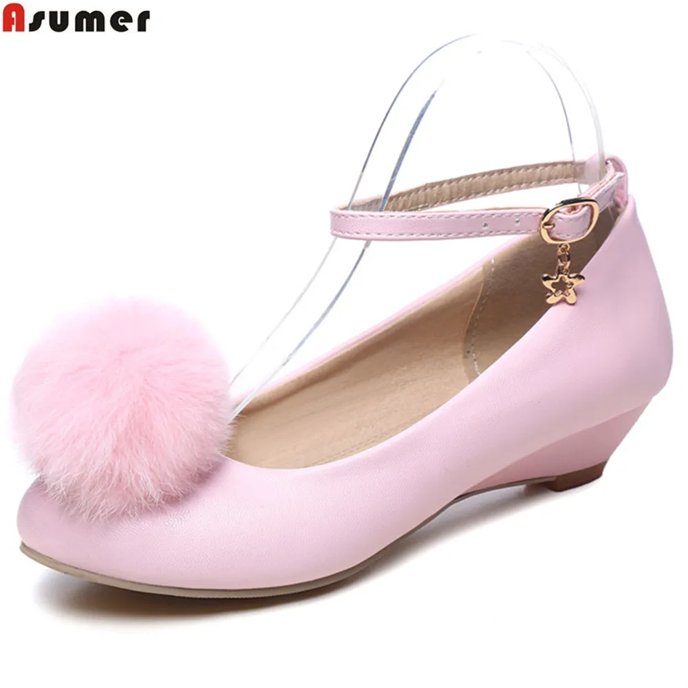 

ASUMER black pink white spring autumn new arrival shoes woman round toe shallow buckle sweet women low heels shoes