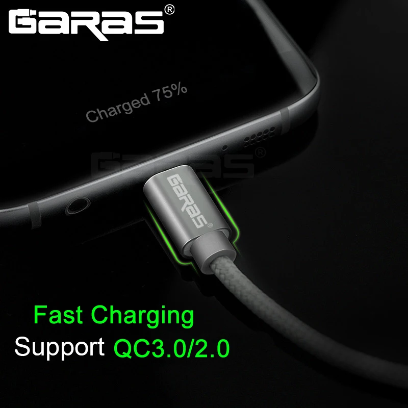 جرس QC3.0 USB نوع C كابل 3A سريع شاحن/كابل بيانات C نوع لهواوي/Xiaomi/سامسونج USB C سريعة شاحن الهاتف المحمول كابل