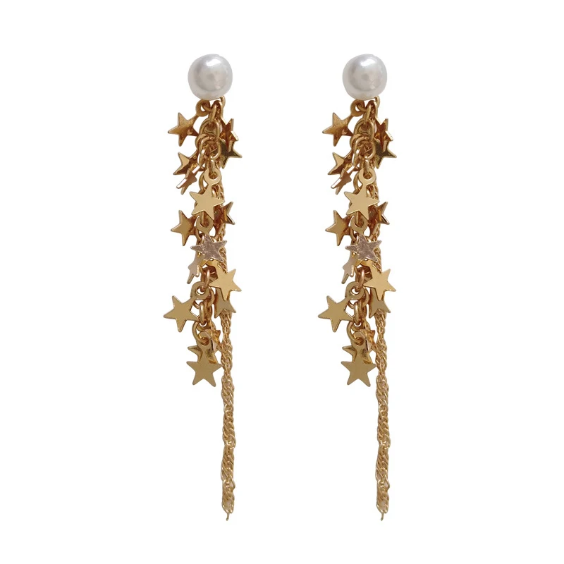 

Simple earring jewelry Starry romantic metal long tassel pearl ear stud fashion women jewelry gift wholesale