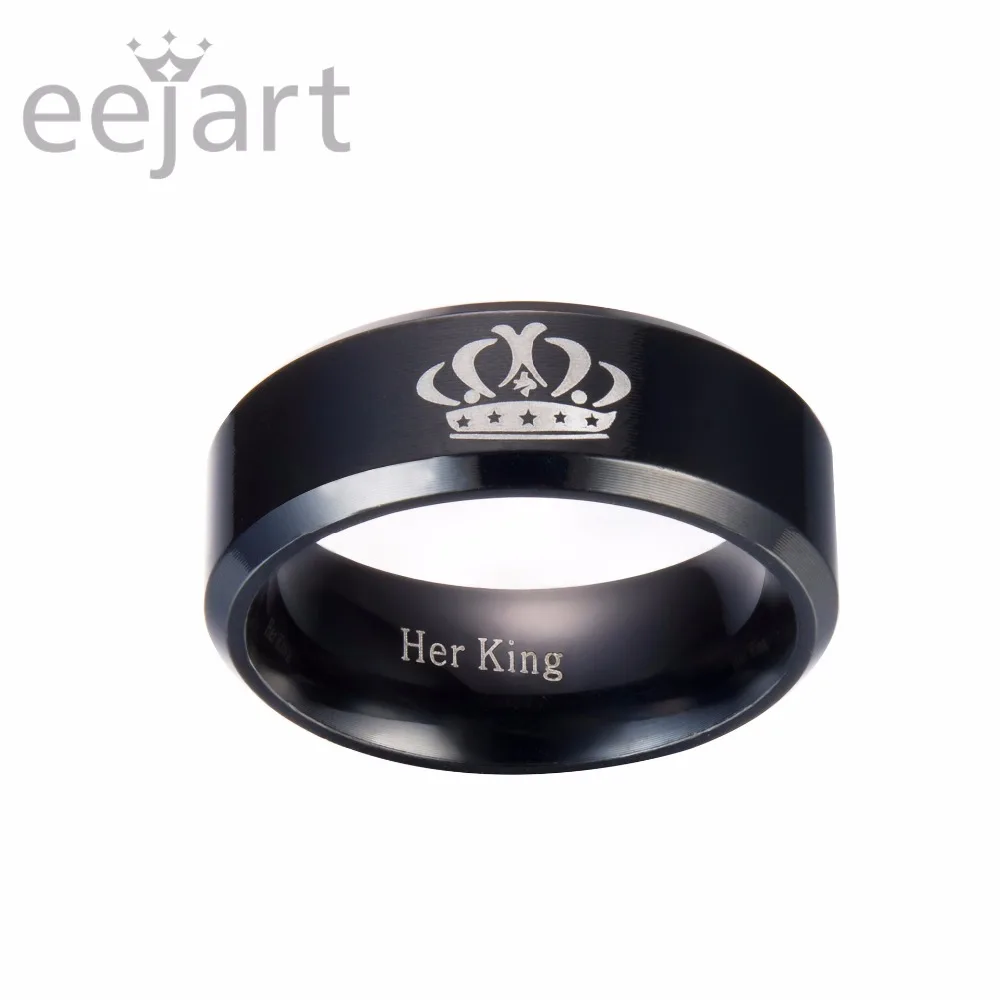 Stainless Steel Couple Ring Her King and His Queen Wedding Rings for Lovers