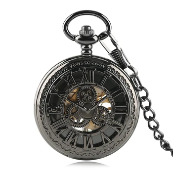 

Hollow Half Hunter Vintage Mechanical Pocket Watch Men Roman Number Hand Wind Pendant Clock Classic Gear Punk Design PocketWatch