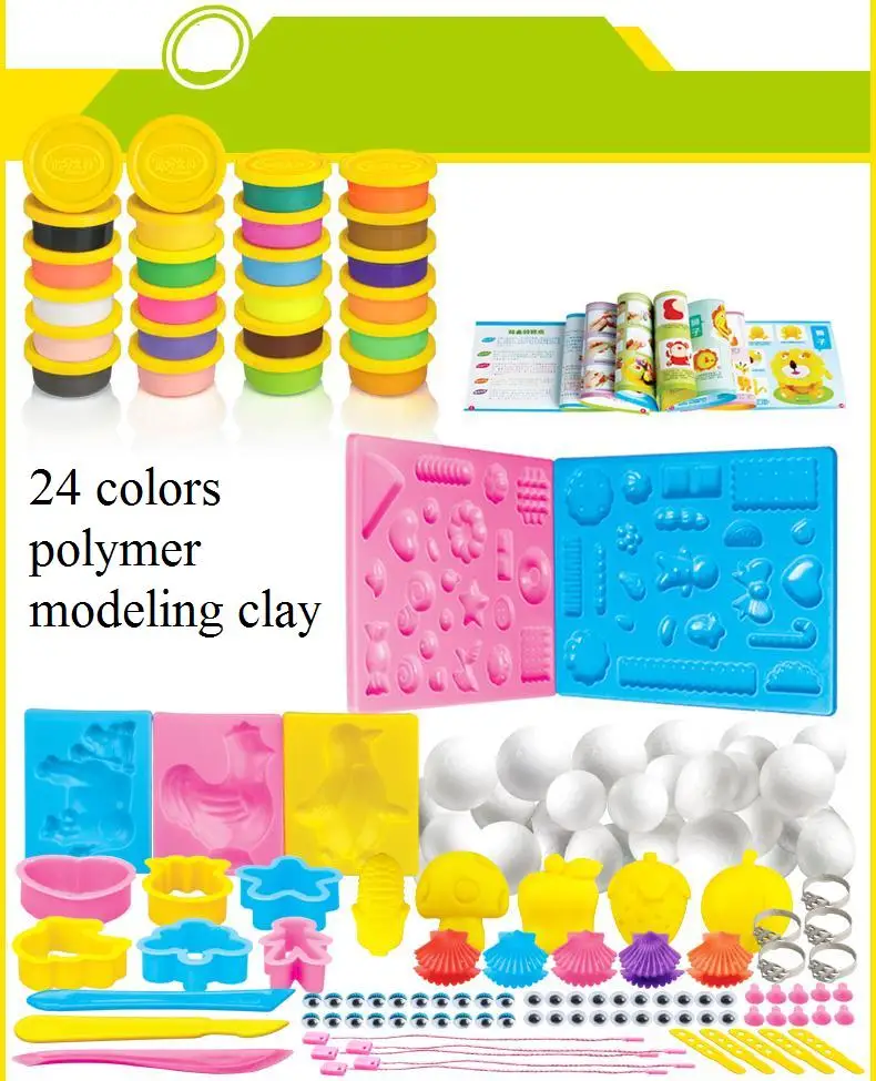 24 цветов Дети Цветные моделирования Полимерная глина/мягкий пластилин/playdough с инструментами и маннал для детей развивающие игрушки