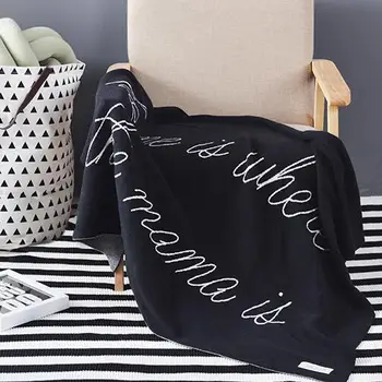 

90X120CM Cotton Knitted Throw child baby Blanket blanket throw Home Cover Black home is mama home travel bed sofa Use FG710