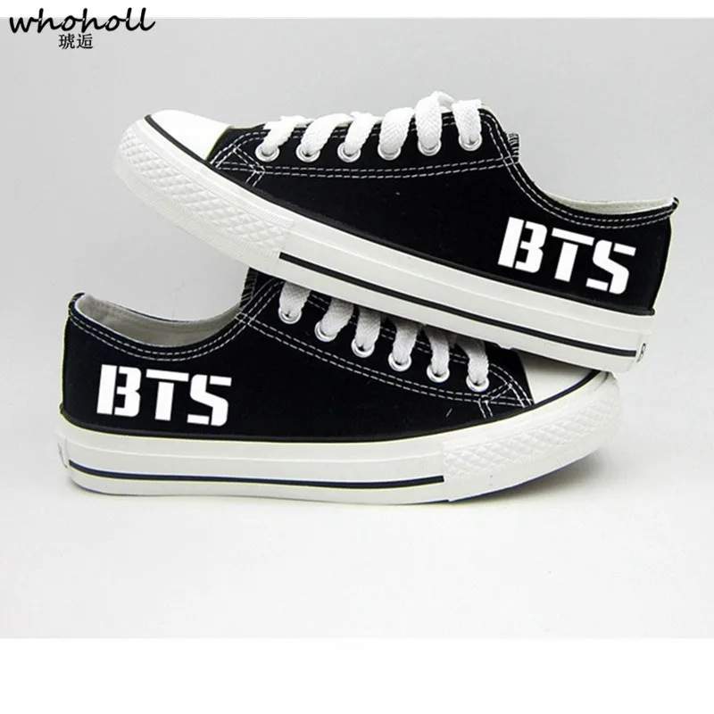 

WHOHOLL Fashion KPOP BTS Bangtan Boys Jimin Canvas Shoe Flattie Casual Rubber Sole Boots Woman Shoes Sneakers Plus Size 35-43
