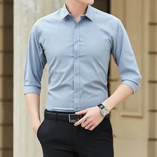 Новинка, мужская рубашка с длинными рукавами, мужской жакет, однотонная брендовая Деловая одежда, рубашки, коммерческая повседневная одежда для мужчин, NM09