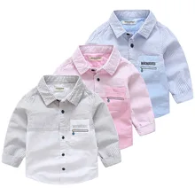 Полосатые рубашки для мальчиков, корейская детская одежда, розовые и синие рубашки, Детская школьная одежда, хлопковые рубашки для мальчиков