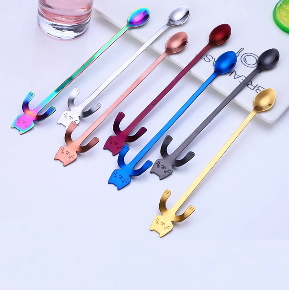 

Cute Cat Spoon Long Handle Spoons Flatware Coffee Drinking Tools Kitchen Gadget 19.8*3.3cm