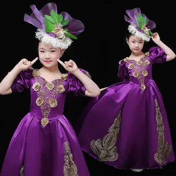 

childrens girl black/purple golden embroidery baroque queen ball gown dress/party/event stage performance fairy dress