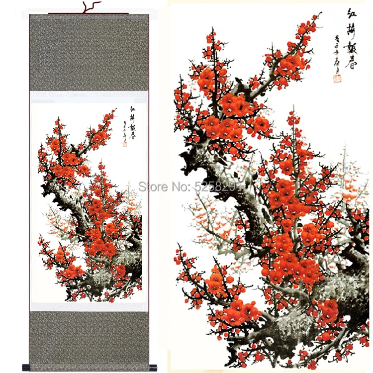 

Most Beautiful Traditional Chinese Paintings Silk Scroll Plum Blossom Painting Wall Picture Living Room Decoration Home Decor