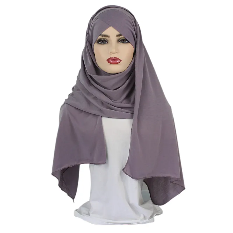 Женский простой шарф из хлопкового трикотажа, головной хиджаб, одноцветные шали, платок для женщин, мусульманские хиджабы - Цвет: Серебристый