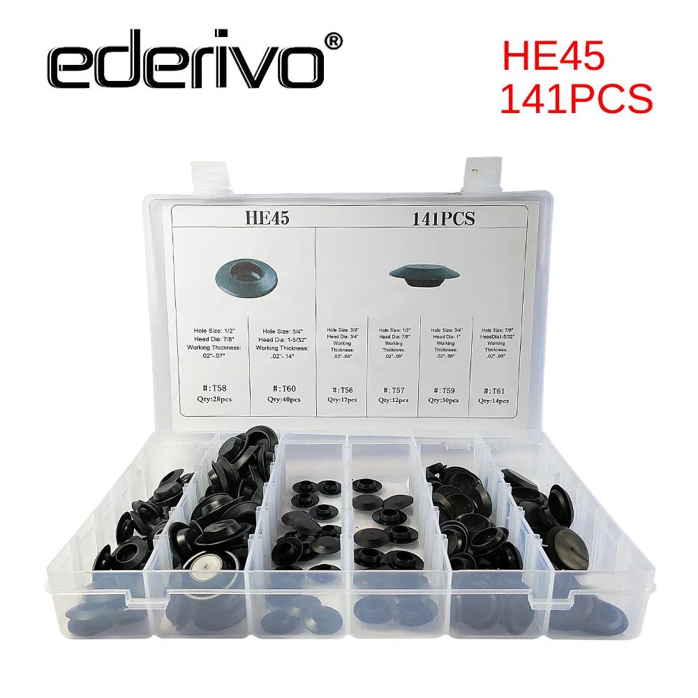 Ederivo 6Kinds 141PCS HE45 Car Plastic Flush Mount Hole Plug Assortment Kit Body Sheet Auto