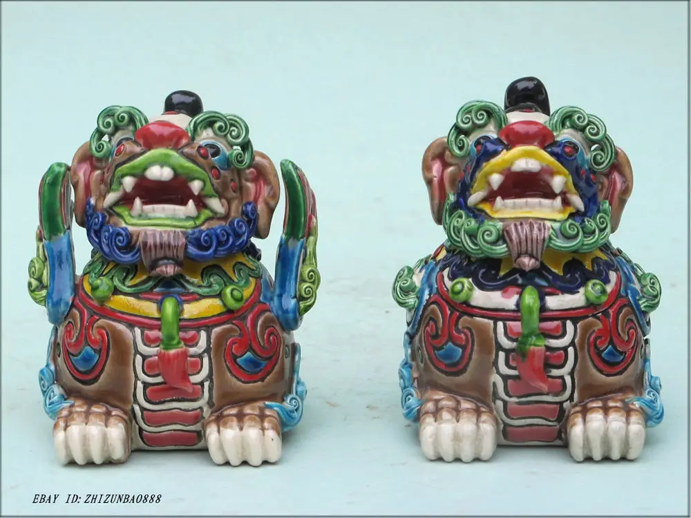 

Taiwan Porcelain & Pottery male and female WING Pi Xiu Kylin PAIR Statue