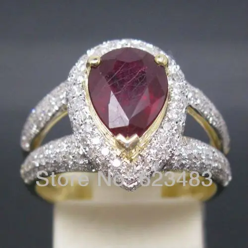 

SOLID 14kt Yellow GOLD NATURAL SPARKLY BLOOD 2.46CT RUBY . WEDDING RING