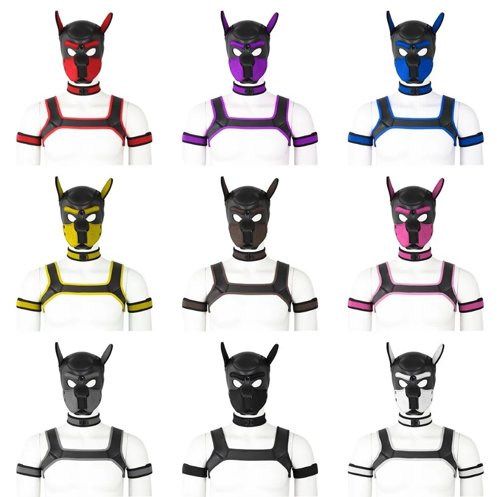 Puppy Play Dog Bondage Hood Mask Collar Armband Cosplay Fantasy Harness Bondage Sexy Set Adult Games Slave Pup Role Play Couples