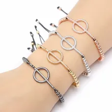 Золото Серебро Микро-паве cz кубический цирконий веревка отрегулированный браслет из медного бисера kji56 Шарм плетеные браслеты