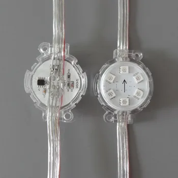 

20pcs a string;40mm diameter UCS1903 RGB full colo addressable pixel module;DC24V input;6leds inside;IP68 rated;flat clear cover